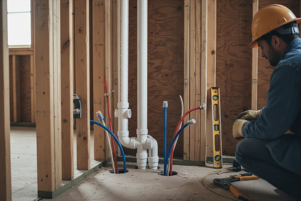 Drain and supply rough-in during Sump Pump Repair in Tolland